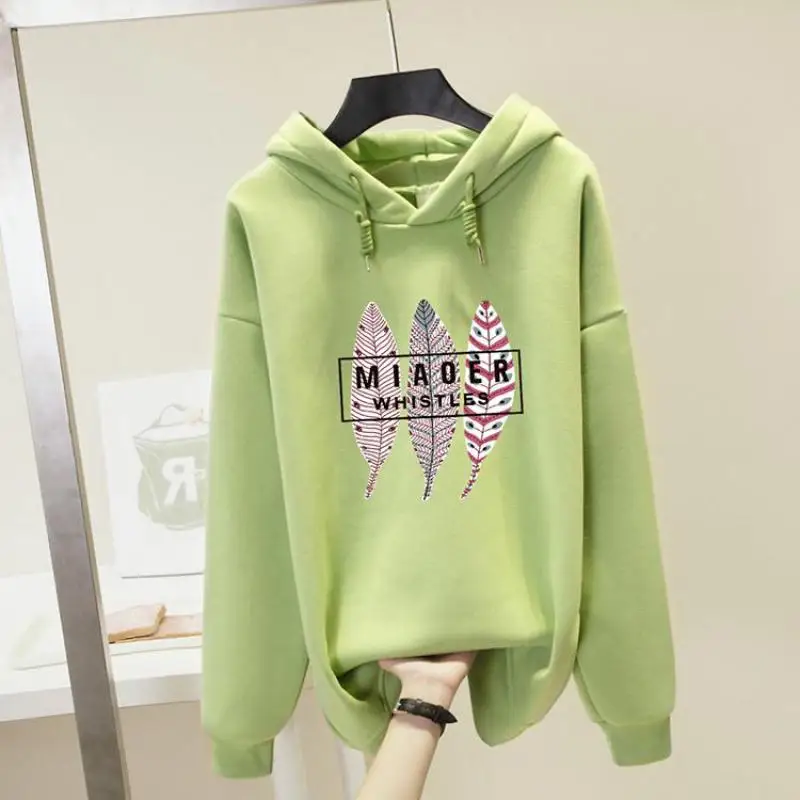 Zuolunouba Winter Clothes Women Hoody Sweatshirt Print Harajuku Letter Feather Lady Pullover Long Sleeves Female Tops Hoodie