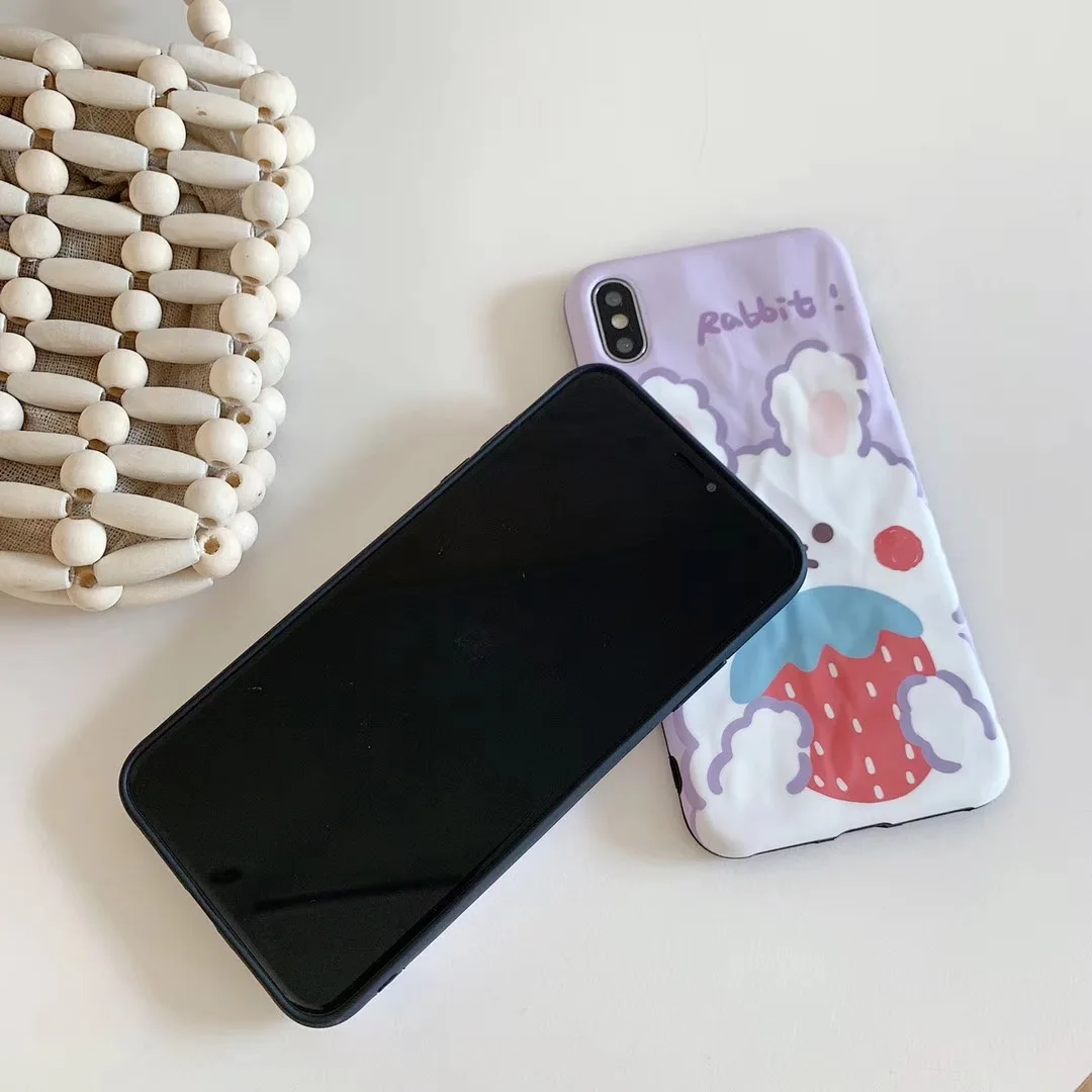 Милый чехол с клубничным зайчиком для телефона iPhone XS MAX XR Fundas розовый кролик мягкая задняя крышка для iPhone X 8 7 6S 6 Plus Coque Capa