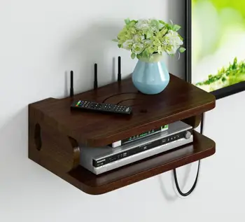 

Solid wood set top box router storage rack, bedroom, living room, TV wall hanging, wall shelf