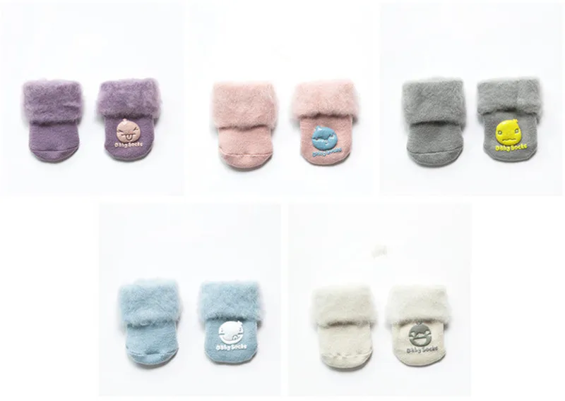 Милые хлопковые носки для новорожденных мальчиков и девочек зимние толстые детские махровые носки теплые нескользящие носки-тапочки для детей