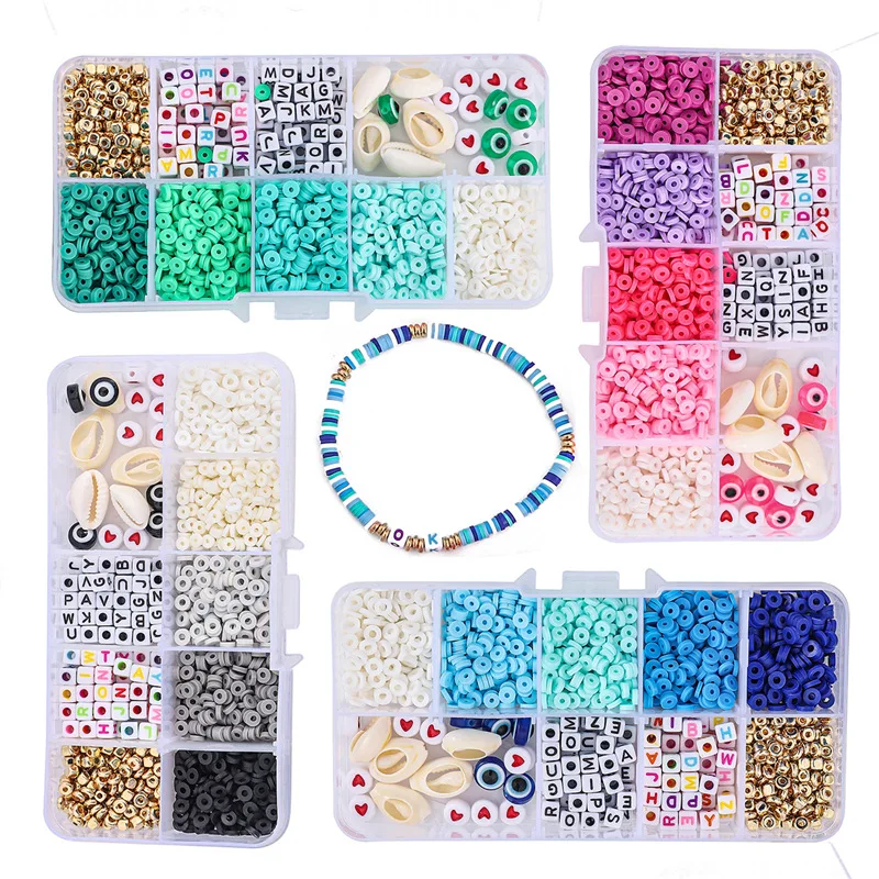 

4mm Polymer Clay Disc Beads Kit Diy Bohemia Bracelets Necklace Round Loose Spacer Clay Beads Set for Jewelry Making
