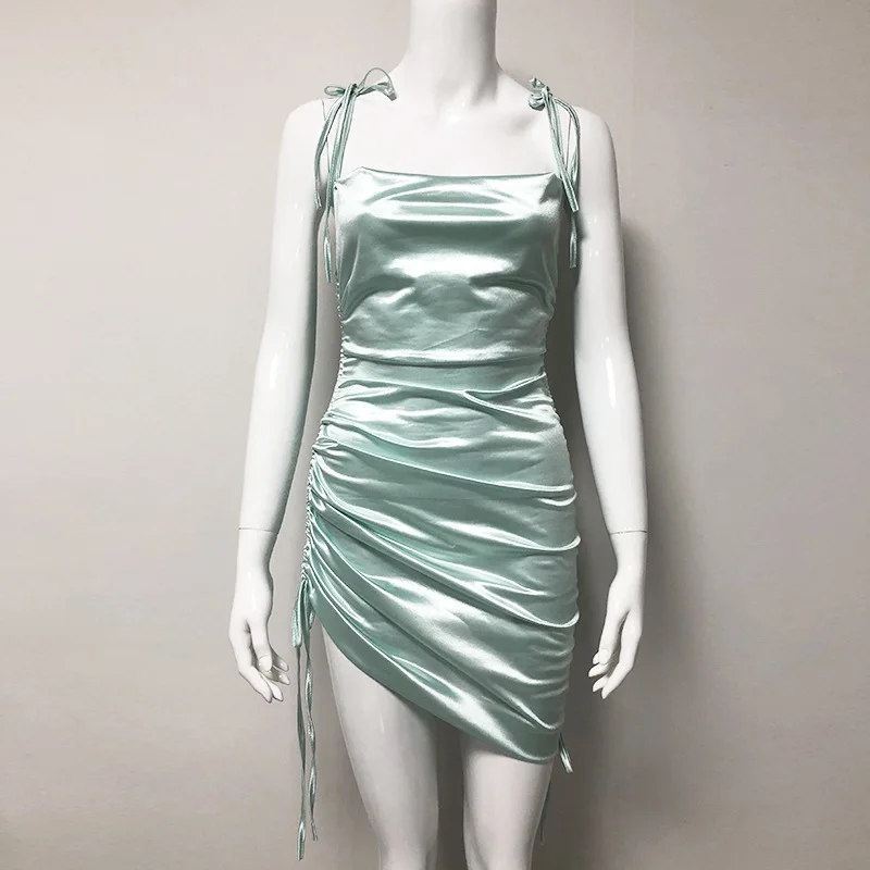 LuckBN женское платье летнее глянцевое эластичное облегающее платье Элегантное винтажное Плиссированное Мини Вечерние платья Сексуальное розовое платье с открытой спиной