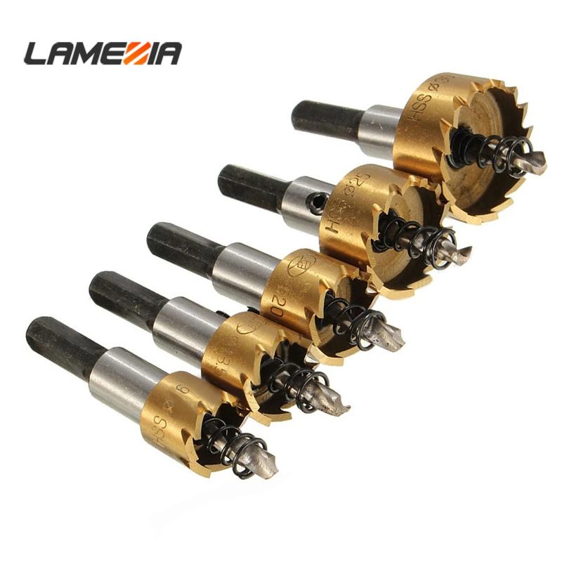 

LAMEZIA 5pcs HSS Hole Saw Stainless Steel Alloy Metal Core Drill Bit Set 16/18.5/20/25/30mm With Wrenches