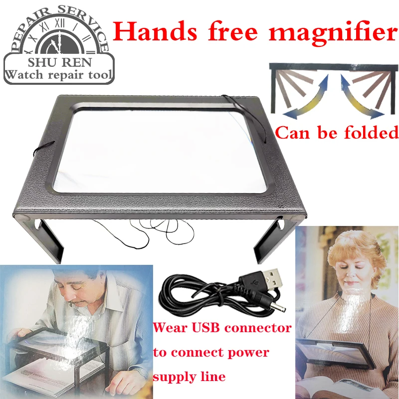 

Hands free magnifier3x folding magnifying glass, reading with 6 ultra-thin led lights, large pvc magnifying glass