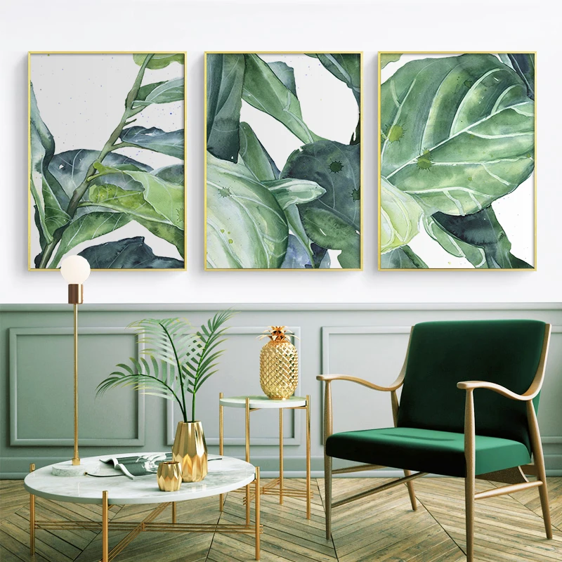 

Watercolor Tropical Plant Nordic Poster Home Decor Scandinavian Green Leaves Decorative Picture Modern Wall Art Canvas Painting