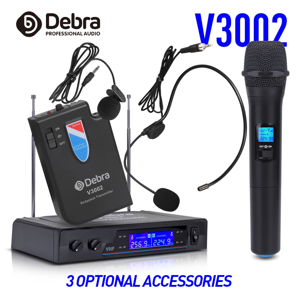 Беспроводная система Debra Audio V3002 VHF с ручным и петличным микрофоном гарнитурой для