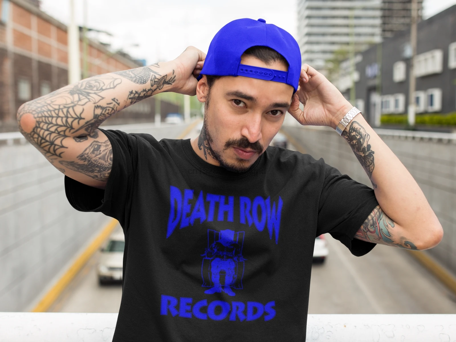 Death Row Records синяя футболка с логотипом Винтаж рэп хип хоп Compton California Black | Мужская