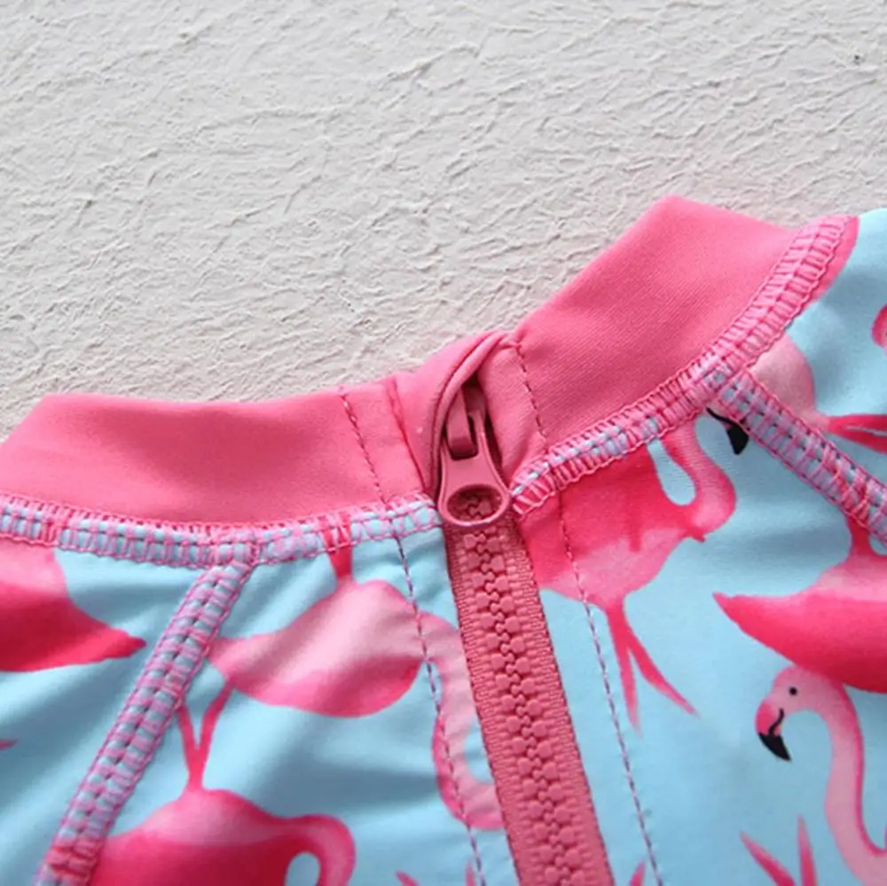 Купальный костюм для девочек UPF50+ детский купальник для девочек, защита от солнца УФ, цельный купальный костюм для малышей с рисунком фламинго