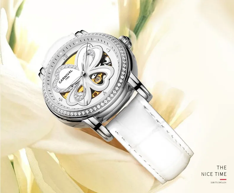 KARNEVAL режим Frauen Uhren Leder High end Tourbillon Mechanische Uhr Frauen светящийся сапфир вассердихт Montre femme