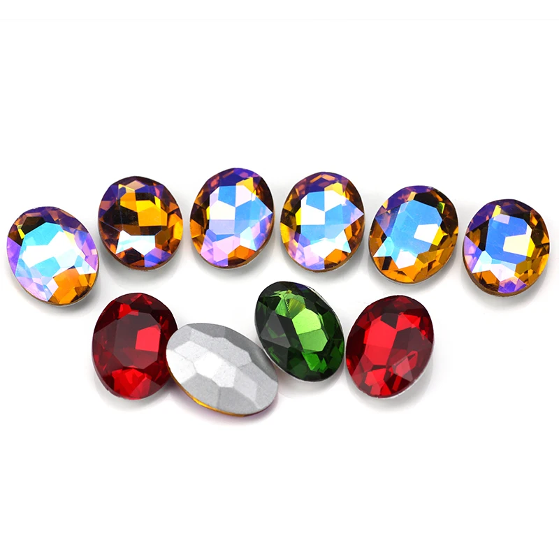 Non Hotfix Glue on Acrylic Strass Crystal Stones Colorful Glass Rhinestone AB Oval DIY Accessories
