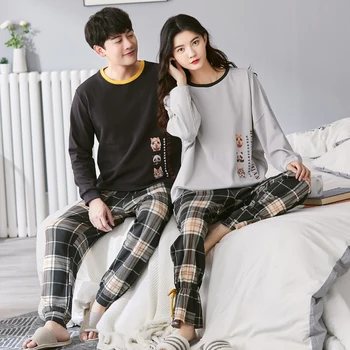 

Crayon Couples Pajamas Long Sleeve Pure Cotton Korean-style Women and Men Autumn and Winter Thin Wear Clothes