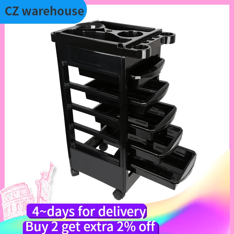 

5 Drawers Hair Salon Instrument Storage Cart Salon Hairdresser Trolley Barber Beauty Storage Hair Rolling Cart Salon Tool