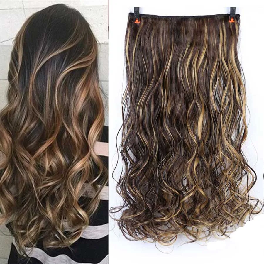 

MUMUPI 24 Inches Fashion Women Ombre Curly Hair Extensions Clip In Hair Extensions Two Tone Hairpieces Synthetic Wig