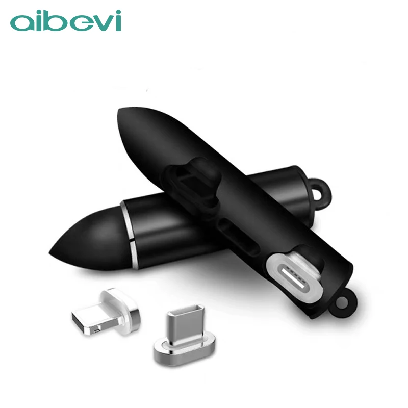 Aibevi Magnetic Cable Plug Box Portable Type-C Micro USB C 8 Pin Phone Ellipse Magnet 3 Type in 1 Storage |