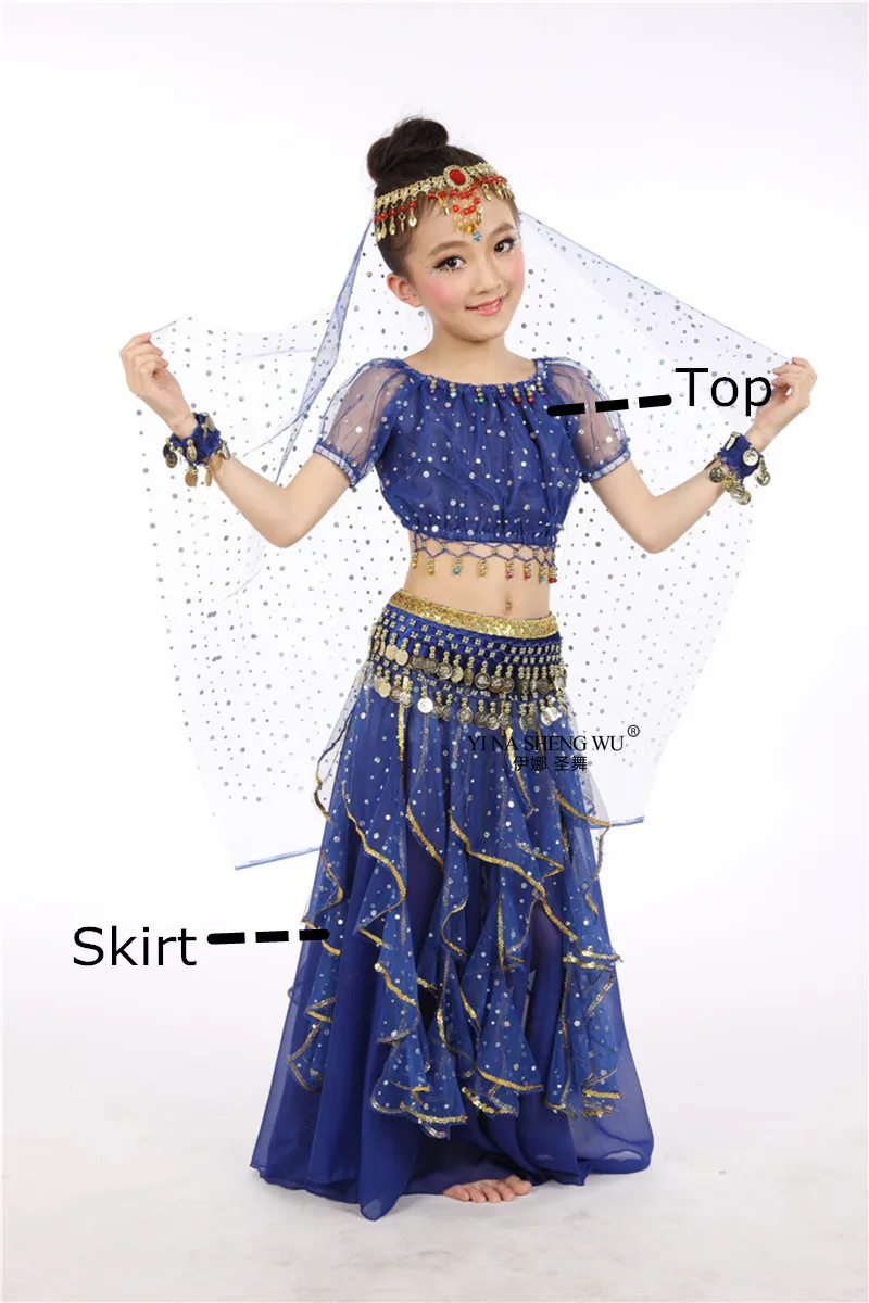 Royal Blue 2pcs Стиль, Детский костюм для танца живота, костюмы для восточных танцев для девочек, одежда для танца живота, костюмы для индийских танцев, набор для детей - Цвет: Royal Blue 2pcs