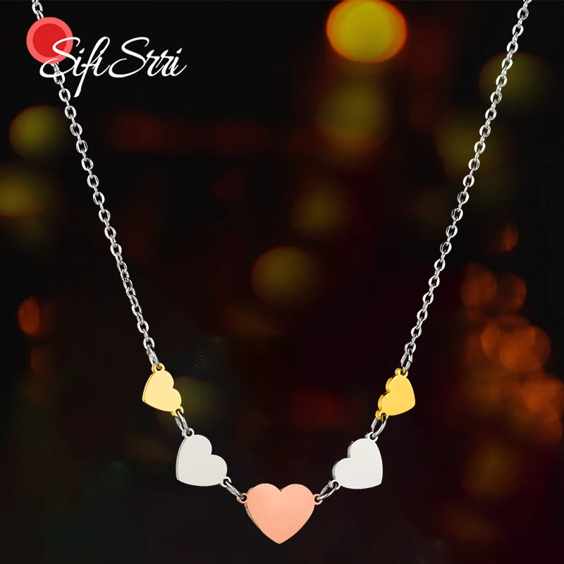Ожерелье женское из нержавеющей стали с маленьким сердцем 3 цвета | Украшения и