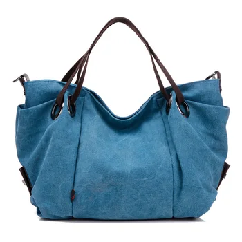 

Ougger Large Handbags with Many Pockets Shoulder Bag Women Summer Blue Canvas Fashionable Hobos Bag with Zipper for Outdoor