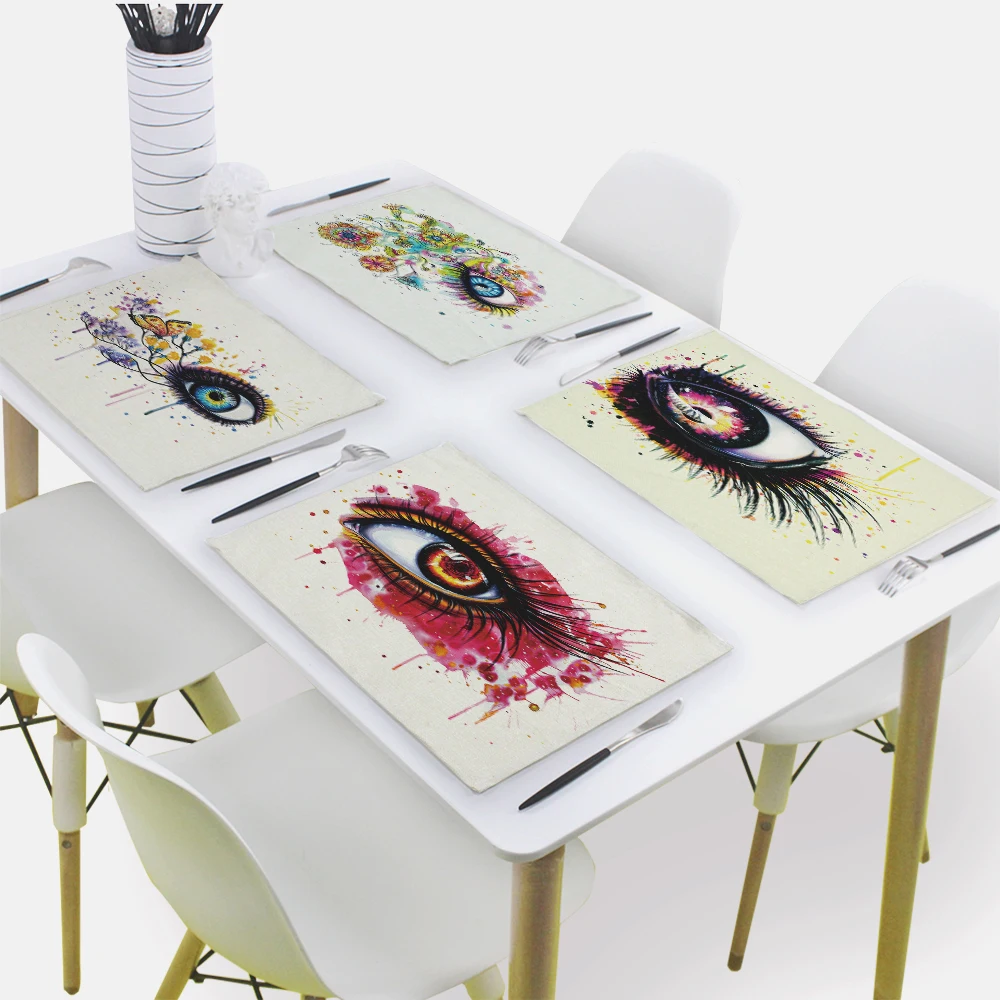 

Abstract Eye Pattern Kitchen Placemat Wind Chimes Dining Table Mats Eyebrows Fish Coaster Pad Bowl Cup Mat 42*32cm Home Decor