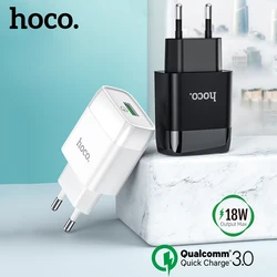 Hoco 18W QC3.0 USB Charger For iPhone 12 11 Pro Max XR EU Plug Wall Phone Charger Adapter For Samsung S20 S21 A51 Fast Charging