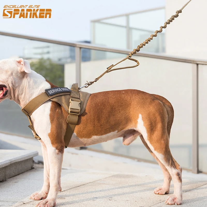 EXCELLENT ELITE SPANKER Tactical Bungee Dog Leash Military Adjustable K9 Elastic Leads Rope with 2 Cont |