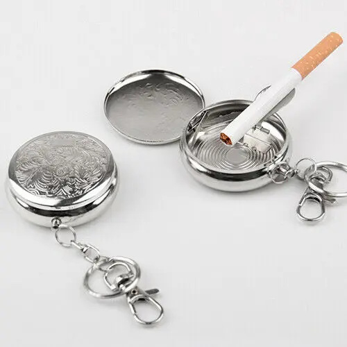 Portable Pocket Ashtray/Vehicle Cigarette Ashtray Mini Stainless Steel Ashtray with Key Chain and Cigarette Snuffer
