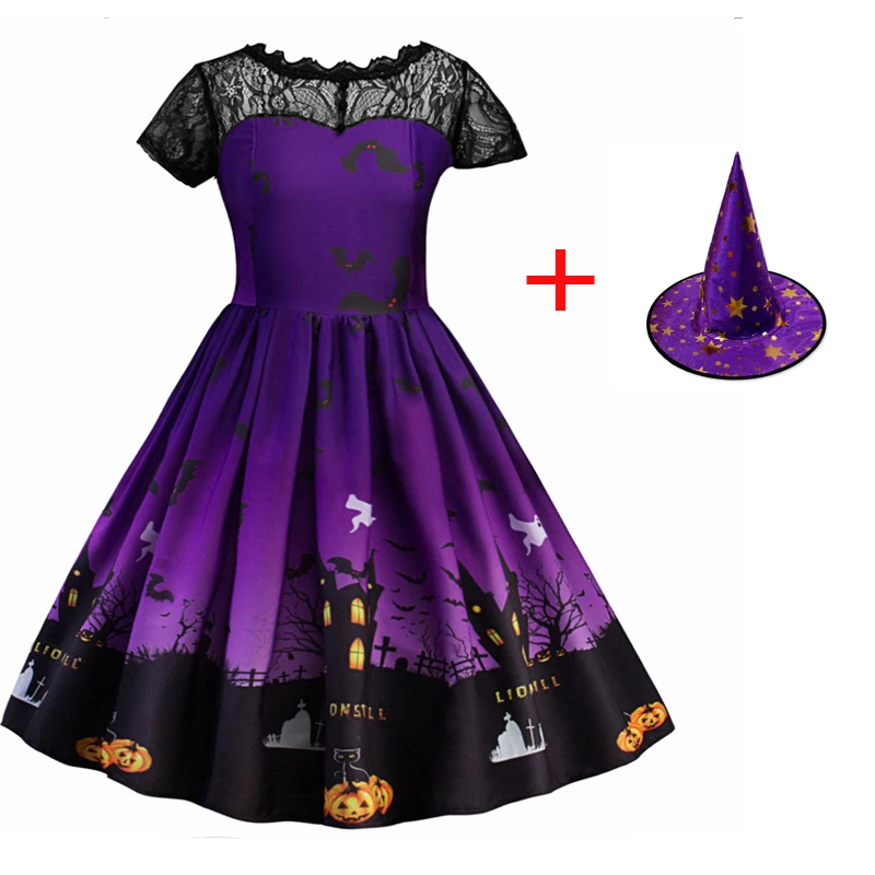 Костюм на Хэллоуин для девочек детское модное кружевное платье с принтом детские
