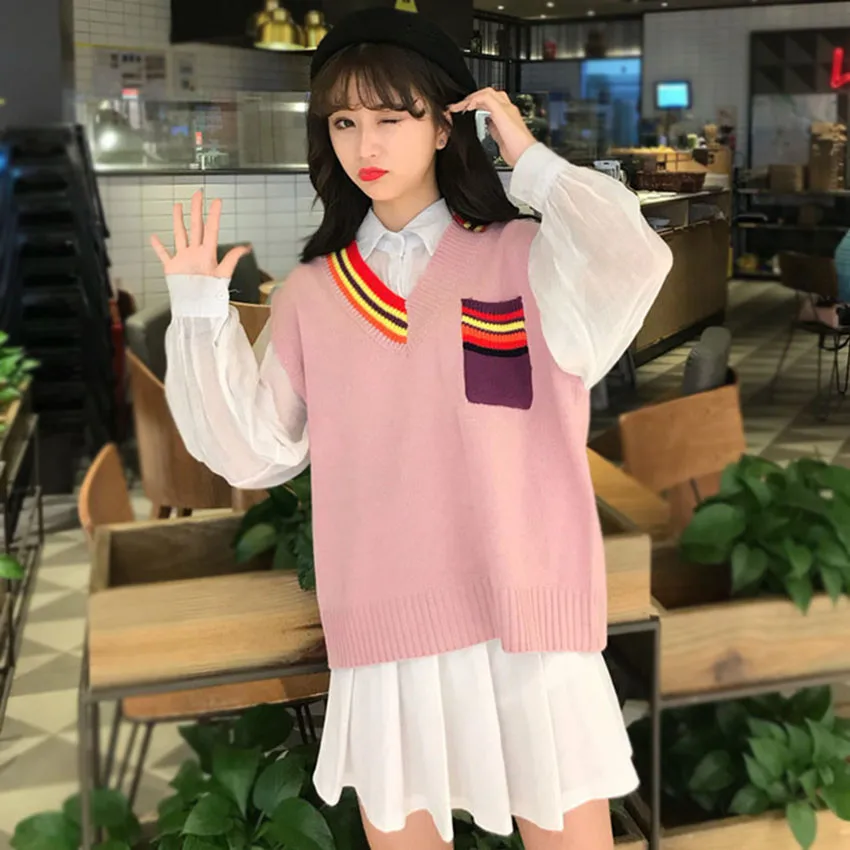 Весенний вязаный свитер в Корейском стиле с v образным вырезом женский жилет без