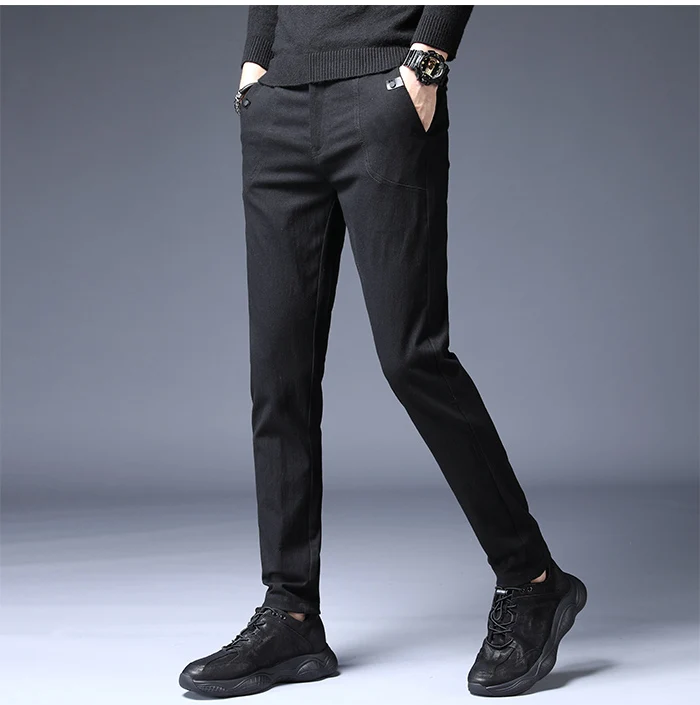 Jantour осень зима высококачественные мужские штаны из хлопка прямые длинные мужские классические повседневные деловые Брюки Полная Мода длина средняя