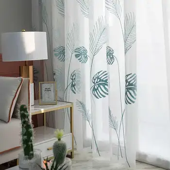 Leaf Embroidered Tulle Curtains for Bedroom The Livingroom Window Treatments Pastoral Sheer Voile for Kitchen Drapes Decor 1