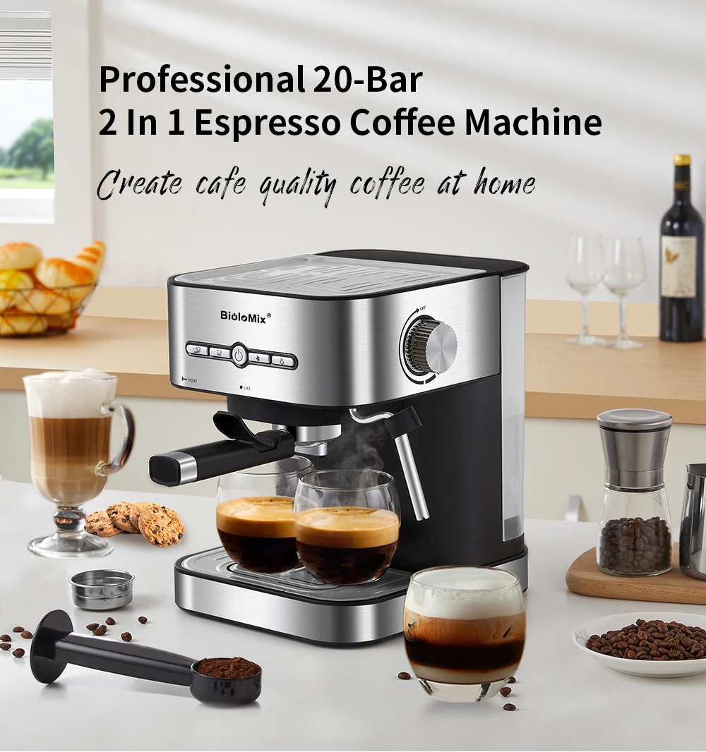 BioloMix 20 Bar Coffee Maker Espresso with Milk Frother Wand for Cappuccino Latte Mocha Machiato For Home Barista coffee maker espresso maker