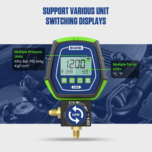 MRCARTOOL L202 에어컨 냉매 누출 테스터, 압력 게이지 키트, HVAC 진공 온도 테스터, 디지털 매니폴드 미터 2