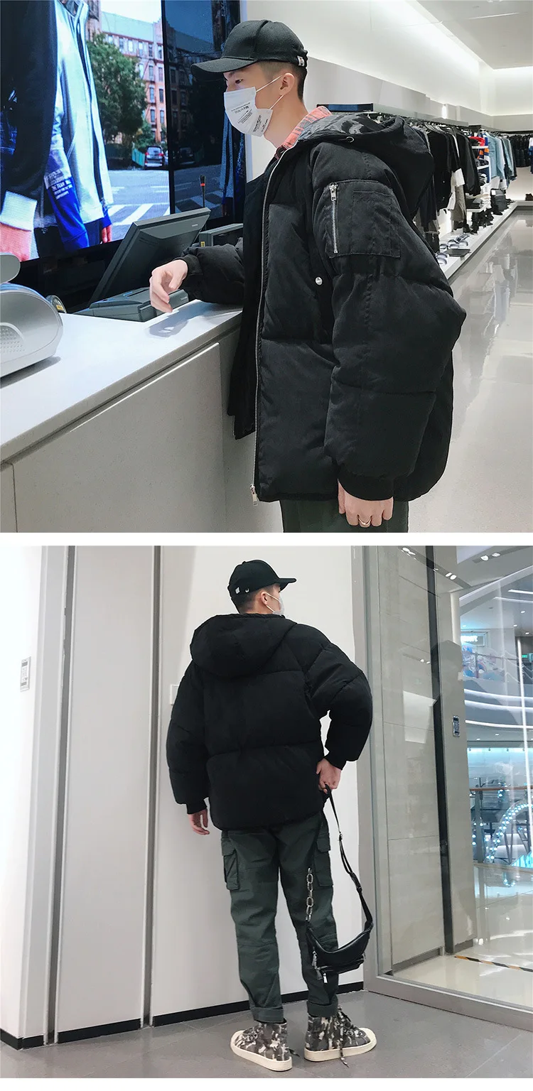 Hong Kong Style New Style Cotton-padded Clothes Men'S Wear Thick Coat Winter Large Size Korean-style Fashion Cotton Coat Youth C