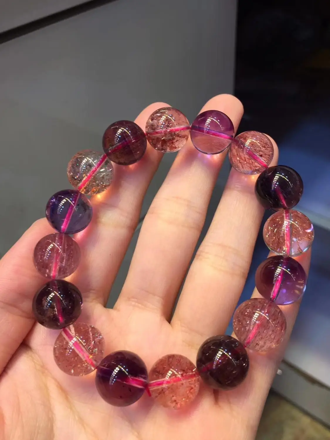 13 мм натуральный Lepidocrocite Рутиловый Кварц Браслет Супер 7 камень женщины мужчины целебные круглые бусины ювелирные изделия с бриллиантами AAAAAA