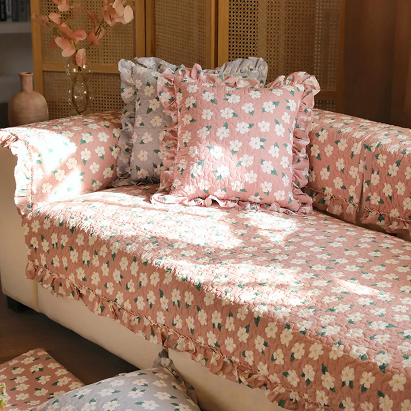 Spring Summer Pastoral Sofa Cushion Modern Fresh Printed Flower Cover Four Seasons Universal Cotton Non-slip Couch | Дом и сад