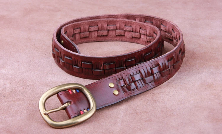 mens dress belts Vintage Luxury Handmade Leather Weave Copper Buckle Men's Belt Cowhide Retro All-match Casual Jeans Soft Belt mens brown leather belt