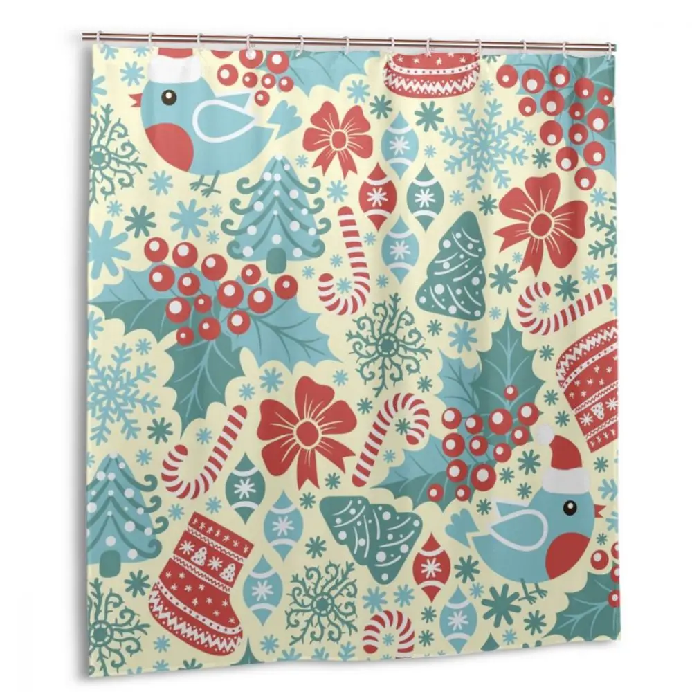 

CHARM HOME Christmas Pattern Plastic Shower Curtain 66x72 In with free hooks Customized Bathroom Decorative Waterproof Polyester