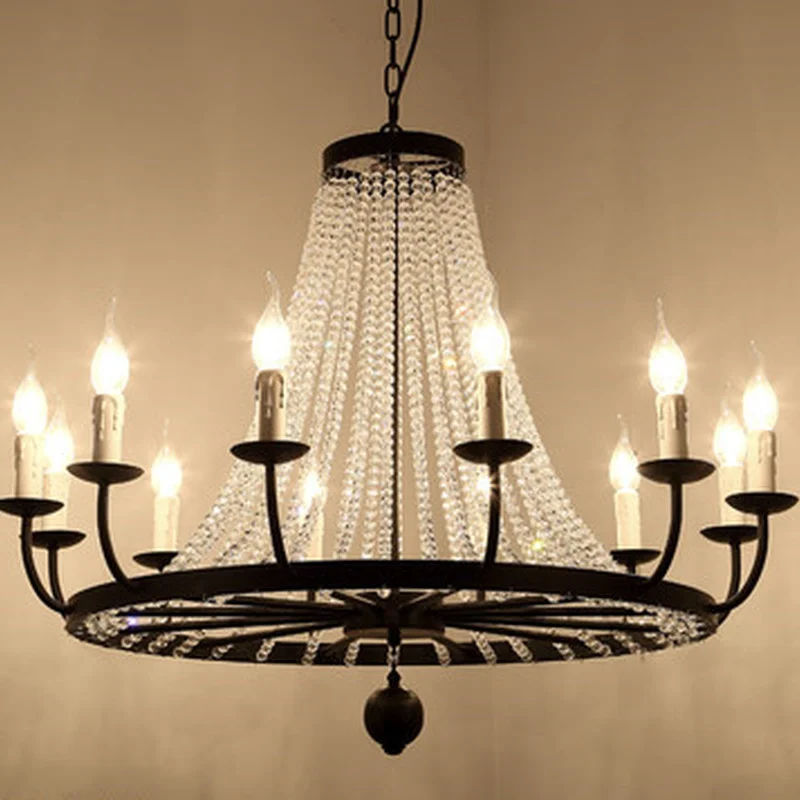 Candelabro de cristal negro elegante Vintage, iluminación de cristal