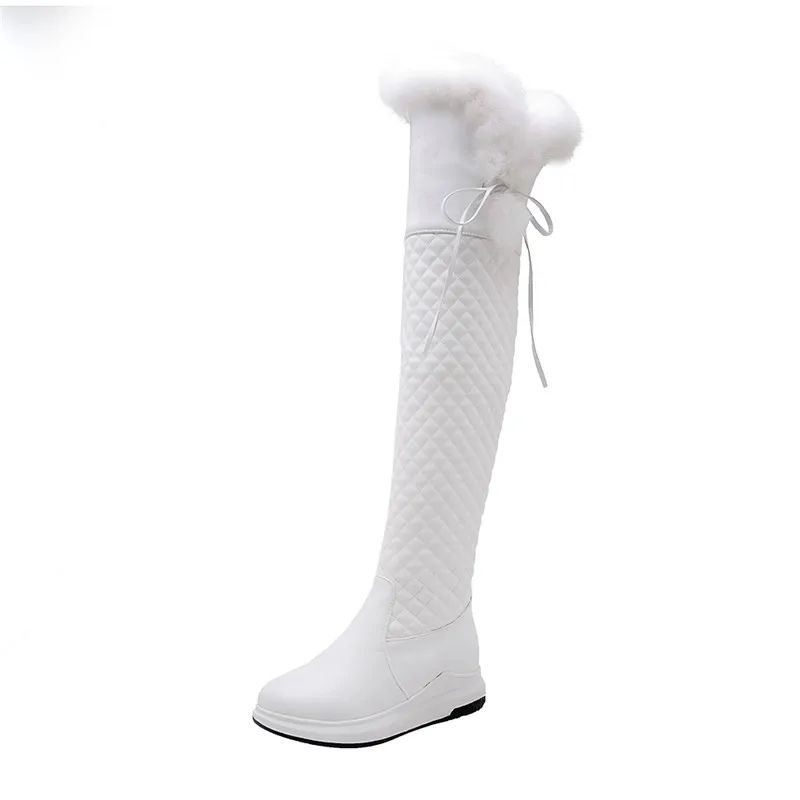 White 34-42 Сапоги выше колена плюшевые теплые зимние сапоги женские г. Новая женская зимняя обувь - Цвет: White