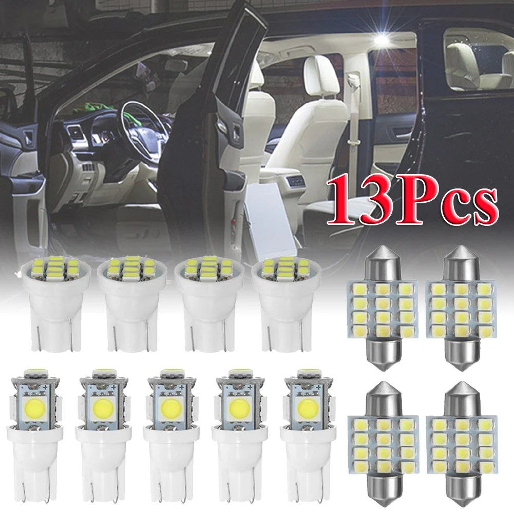 

13pcs White Auto LED Bulbs 12V Car Interior Lights For Dome License Plate Lamp Car Instrument Light Bulbs Car Accessories