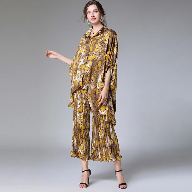 [DEAT] 2020 New Fashion Large Size XL-4XL Suit Women Over Size Loose Irregular Hem Lapel Elastic Wide Leg Pants Geometric AP649