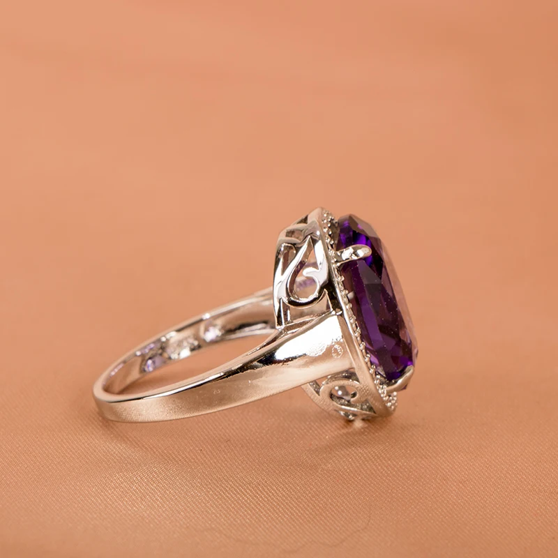 Silver Rings Cellacity Classic Amethyst Oval Shaped Gemstones for Women Engagement Gift size 6-10