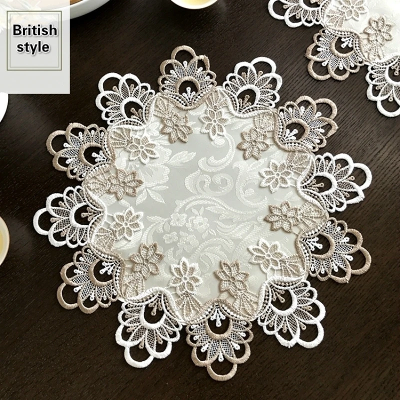 

British Style Brocade Fabric Water Soluble Striped Octagonal Placemat Coaster Balcony Small Round Table Coffee Pad Mug Mat Decor