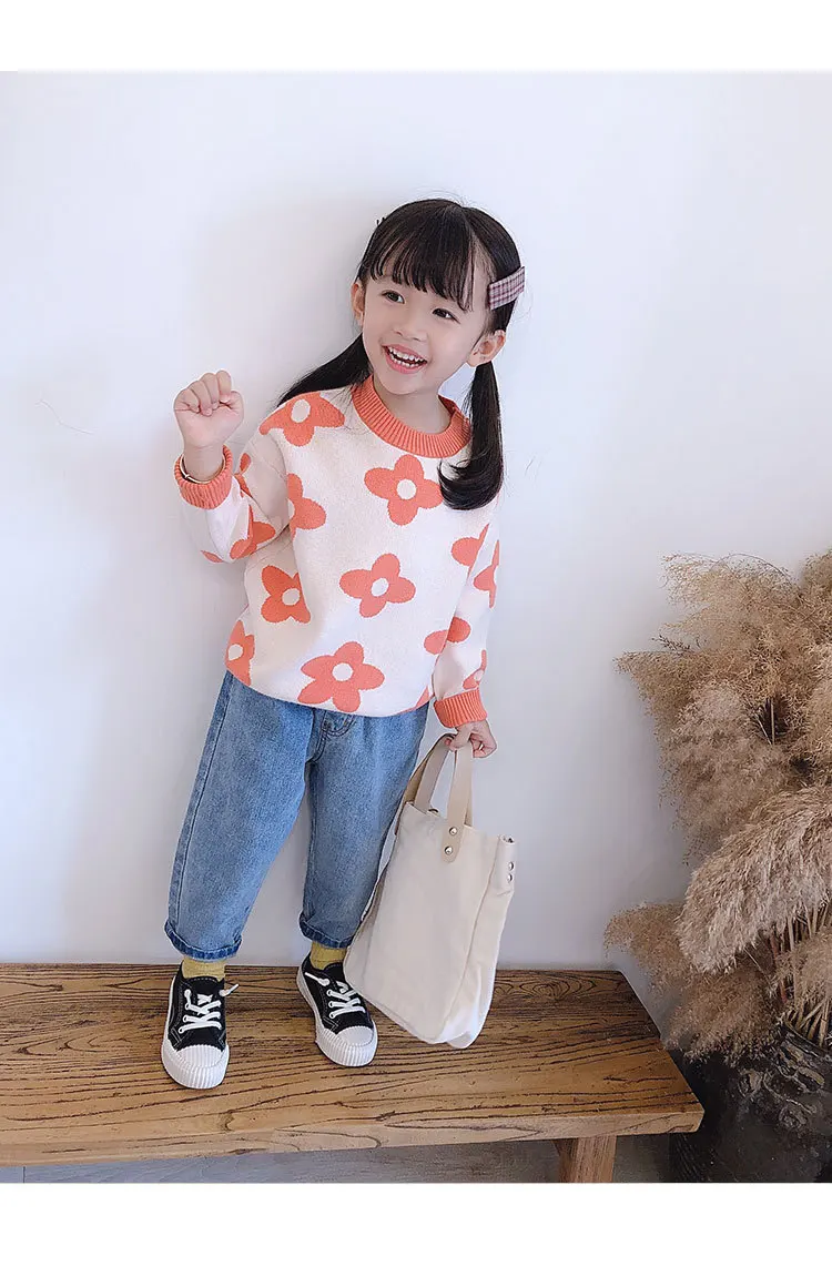 Г. Корейский стиль, модный осенне-зимний стиль, корейский стиль, Детский свитер с подсолнухами, Weep Yafeng