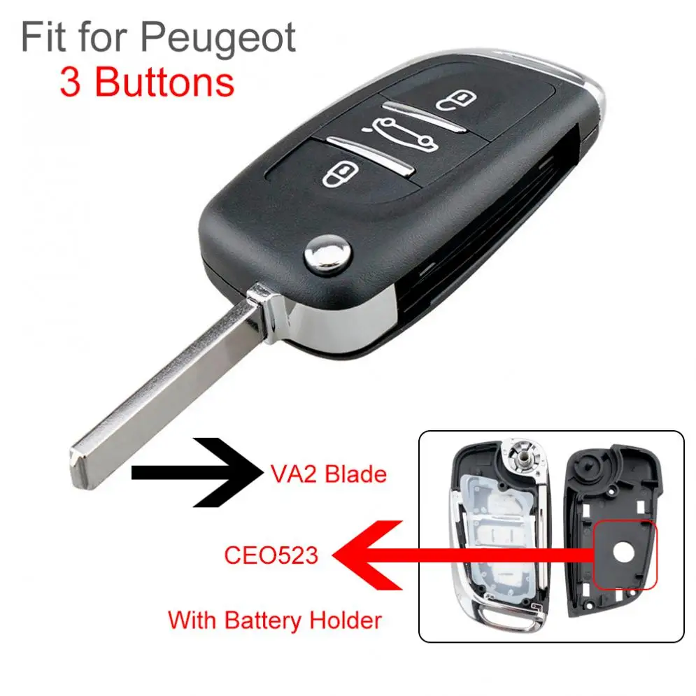 1pcs Black Plastic Durable 3 Buttons CE0523 Modified Flip Folding Key Shell with VA2 Blade fit  for Peugeot 306 / 407 / 807 433mhz 3 buttons durable smart car remote key with id46 pcf7945 chip fit for vw volkswagen touareg 2010 2014