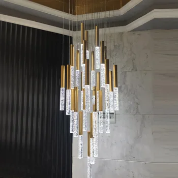 

Modern Led Chandelier Lighting Hanging Lamp Gold Long Light Minimalist Loft Staircase Crystal Creative Nordic Art Restaurant AC