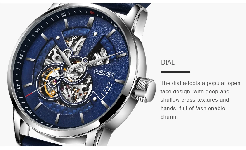 OUBAOER Mens Watches 2021 Mechanical Automatic Top Brand Luxury Tourbillon Self Winding Leather Sport  Wristwatch