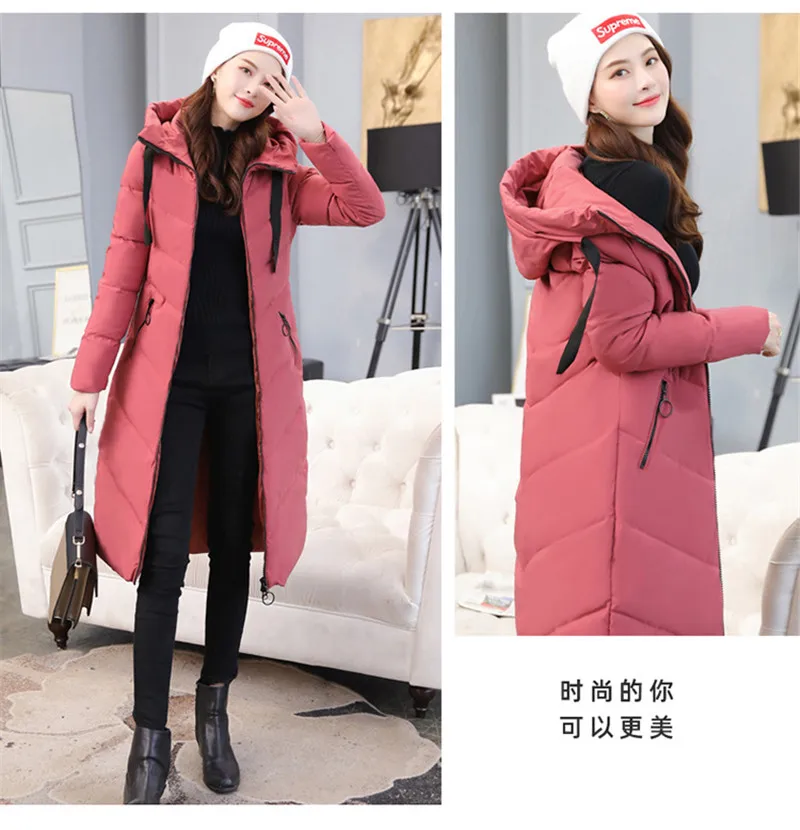 Manteau Femme Hiver размера плюс 6xl пуховое хлопковое пальто с капюшоном для женщин Длинная Офисная Женская Толстая куртка с хлопковой подкладкой Мода M130