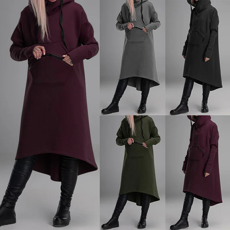 Осенние толстовки Vestidos ZANZEA женские толстовки пуловер с длинными рукавами Зимние Повседневные однотонные толстовки с капюшоном Толстовка С Карманами женские