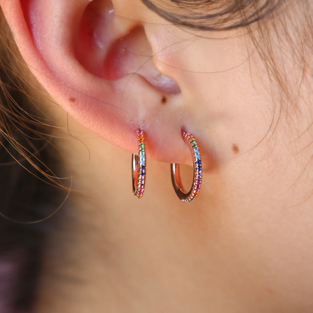 Женские серьги кольца розового цвета 2020 цветной обруч с кубическим Цирконом AAA