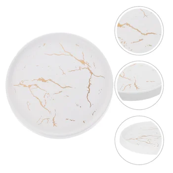 

1pc Jewelry Dish Round Ceramic Trinket Tray Gold Display Decor Ring Plate